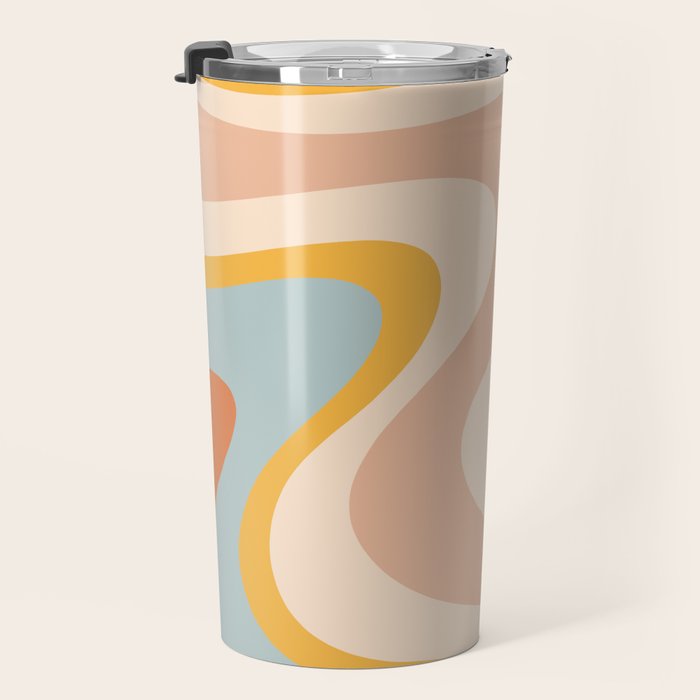 Retro Dream Abstract Swirl Pattern Pastel Apricot Buff Ice Blue Mustard Travel Mug Gallery Image 3