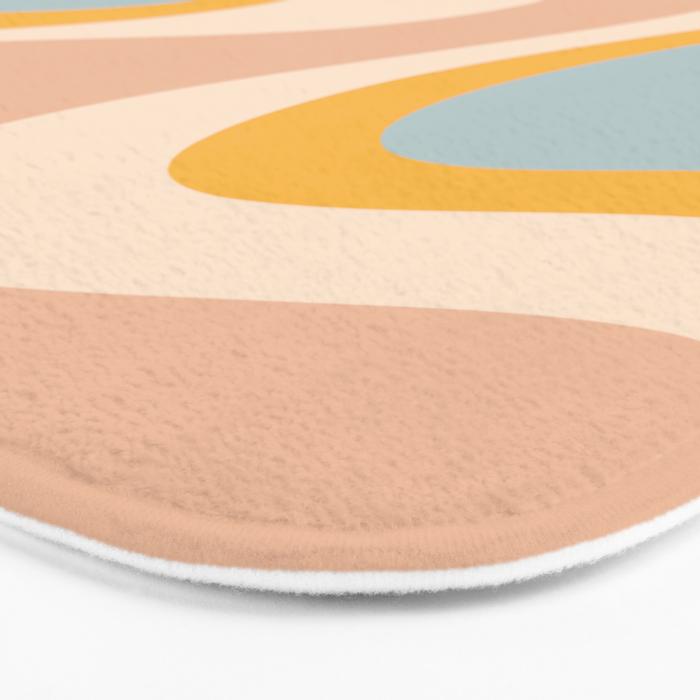 Retro Dream Abstract Swirl Pattern Pastel Apricot Buff Ice Blue Mustard Bath Mat Gallery Image 3