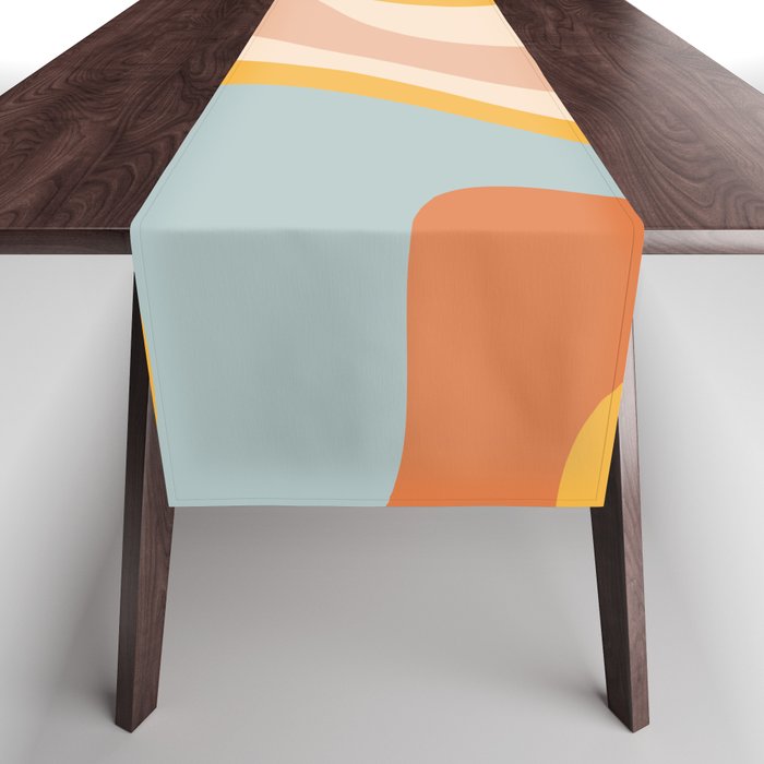 Retro Dream Abstract Swirl Pattern Pastel Apricot Buff Ice Blue Mustard Table Runner Gallery Image 1
