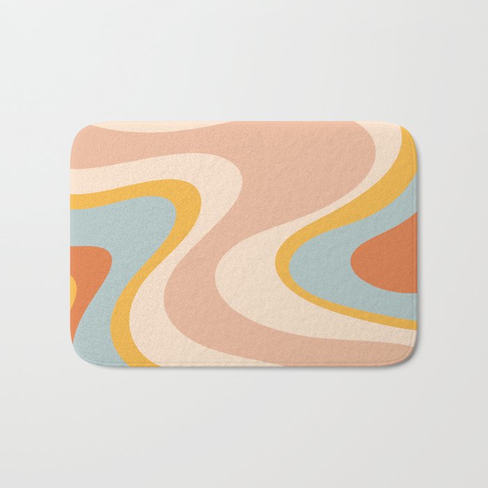 Retro Dream Abstract Swirl Pattern Pastel Apricot Buff Ice Blue Mustard Bath Mat Gallery Image 1