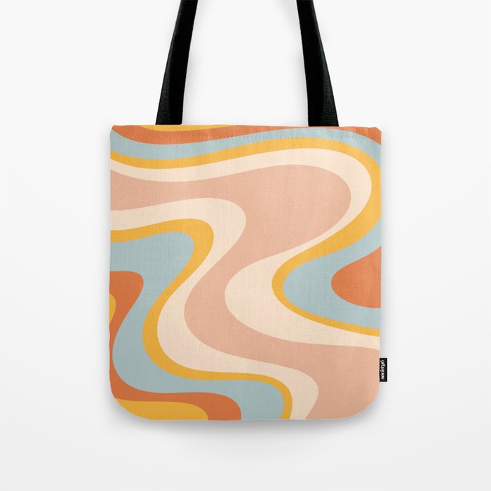 Retro Dream Abstract Swirl Pattern Pastel Apricot Buff Ice Blue Mustard Tote Bag Gallery Image 1