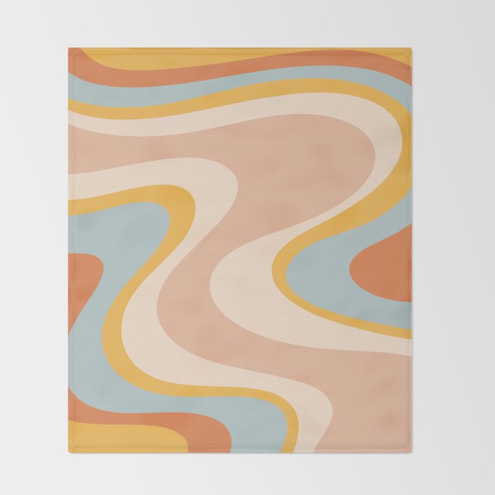 Retro Dream Abstract Swirl Pattern Pastel Apricot Buff Ice Blue Mustard Throw Blanket Gallery Image 2