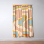 Retro Dream Abstract Swirl Pattern Pastel Apricot Buff Ice Blue Mustard Window Curtain Gallery Image 3
