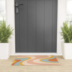 Retro Dream Abstract Swirl Pattern Pastel Apricot Buff Ice Blue Mustard Welcome Mat Gallery Image 3