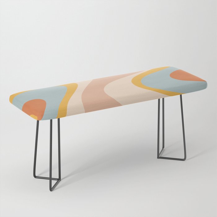 Retro Dream Abstract Swirl Pattern Pastel Apricot Buff Ice Blue Mustard Bench Gallery Image 1