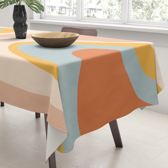 Retro Dream Abstract Swirl Pattern Pastel Apricot Buff Ice Blue Mustard Tablecloth Gallery Image 3