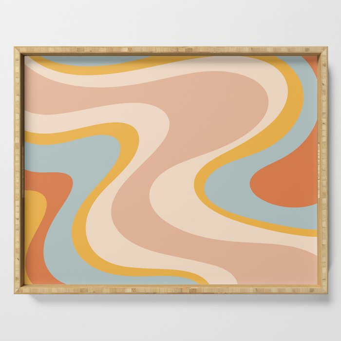 Retro Dream Abstract Swirl Pattern Pastel Apricot Buff Ice Blue Mustard Serving Tray Gallery Image 1