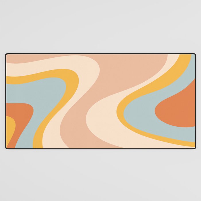 Retro Dream Abstract Swirl Pattern Pastel Apricot Buff Ice Blue Mustard Desk Mat Gallery Image 3