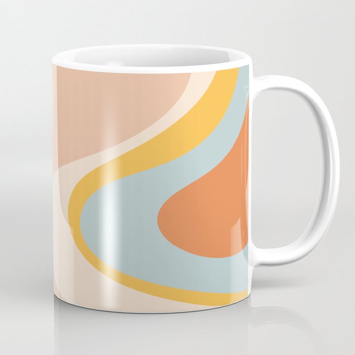 Retro Dream Abstract Swirl Pattern Pastel Apricot Buff Ice Blue Mustard Coffee Mug Gallery Image 1