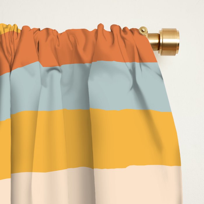 Retro Dream Abstract Swirl Pattern Pastel Apricot Buff Ice Blue Mustard Window Curtain Gallery Image 2