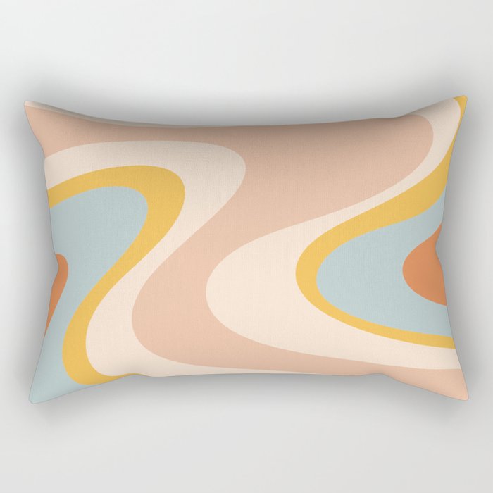 Retro Dream Abstract Swirl Pattern Pastel Apricot Buff Ice Blue Mustard Rectangular Pillow Gallery Image 1