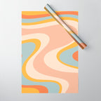 Retro Dream Abstract Swirl Pattern Pastel Apricot Buff Ice Blue Mustard Wrapping Paper Gallery Image 1