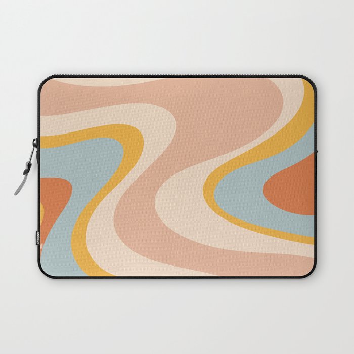Retro Dream Abstract Swirl Pattern Pastel Apricot Buff Ice Blue Mustard Laptop Sleeve Gallery Image 1