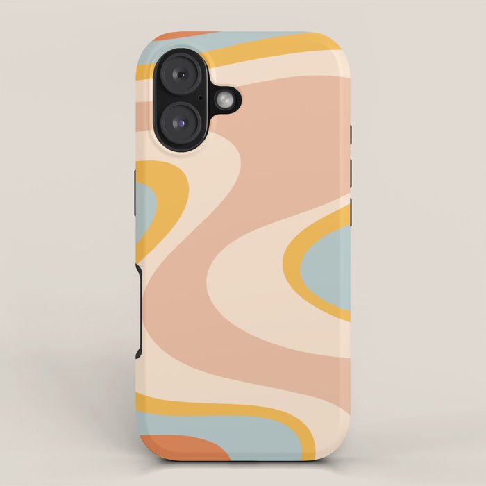 Retro Dream Abstract Swirl Pattern Pastel Apricot Buff Ice Blue Mustard iPhone Case Gallery Image 1