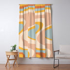 Retro Dream Abstract Swirl Pattern Pastel Apricot Buff Ice Blue Mustard Window Curtain Gallery Image 5