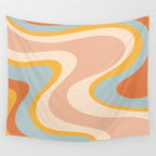 Retro Dream Abstract Swirl Pattern Pastel Apricot Buff Ice Blue Mustard Wall Tapestry Gallery Image 4