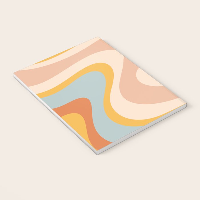 Retro Dream Abstract Swirl Pattern Pastel Apricot Buff Ice Blue Mustard Notebook Gallery Image 3