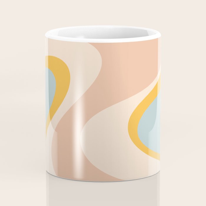 Retro Dream Abstract Swirl Pattern Pastel Apricot Buff Ice Blue Mustard Coffee Mug Gallery Image 4