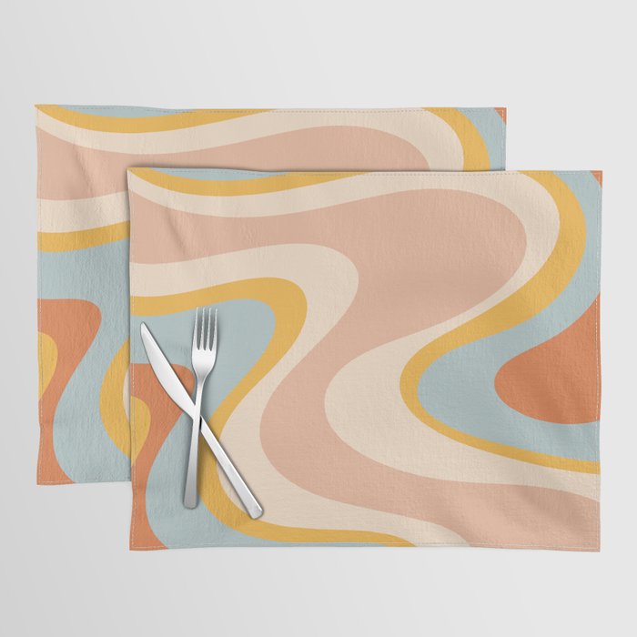 Retro Dream Abstract Swirl Pattern Pastel Apricot Buff Ice Blue Mustard Placemat Gallery Image 1