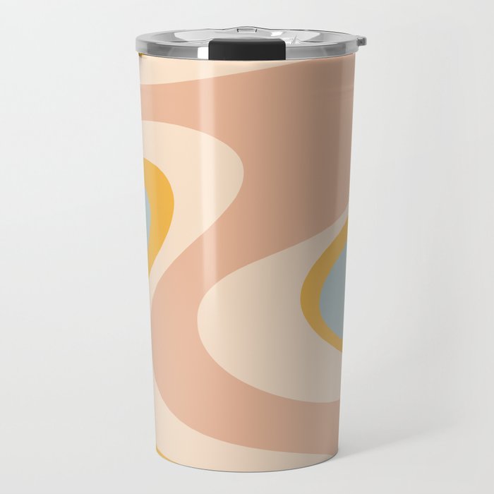 Retro Dream Abstract Swirl Pattern Pastel Apricot Buff Ice Blue Mustard Travel Mug Gallery Image 1