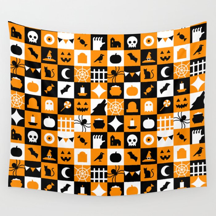 Geometric halloween mosaic pattern Wall Tapestry Gallery Image 1