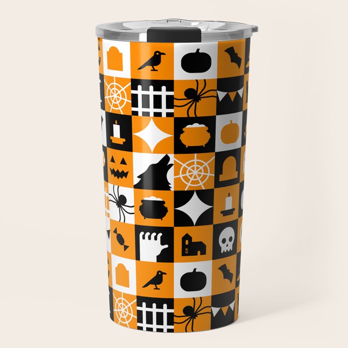 Geometric halloween mosaic pattern Travel Mug Gallery Image 1