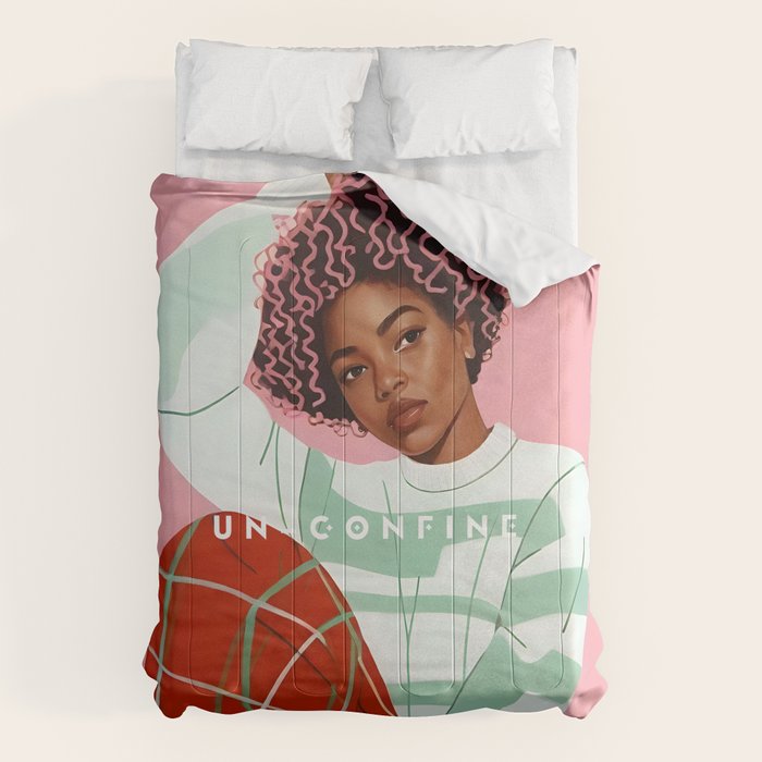 Un-Confine, Free Spirit Colorful People, Plaid Check Pattern Black Woman Afro, Tartar Fashion Eclectic Bohemian, Hep Chic Illustration Painting Comforter Gallery Image 6