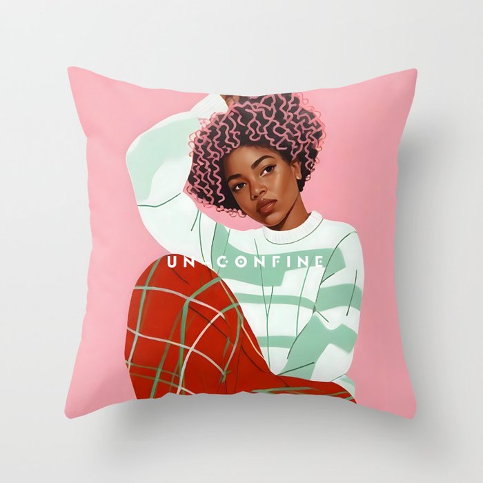 Un-Confine, Free Spirit Colorful People, Plaid Check Pattern Black Woman Afro, Tartar Fashion Eclectic Bohemian, Hep Chic Illustration Painting Throw Pillow Gallery Image 6