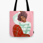 Un-Confine, Free Spirit Colorful People, Plaid Check Pattern Black Woman Afro, Tartar Fashion Eclectic Bohemian, Hep Chic Illustration Painting Tote Bag Gallery Image 1