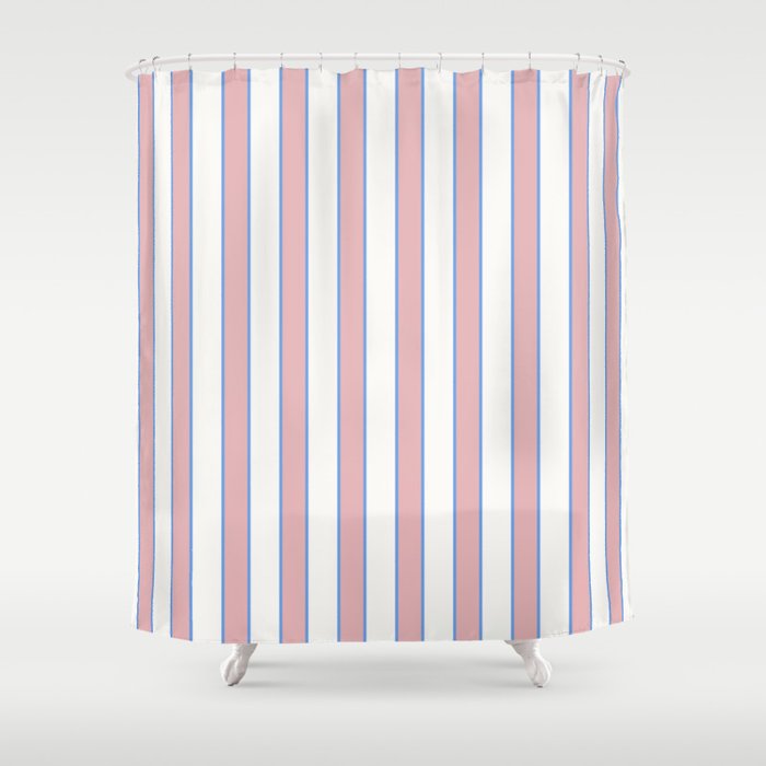 Vintage Cabana Stripe Pink And Blue Stripes Retro Boho Coastal Beach Vibe Shower Curtain Gallery Image 1