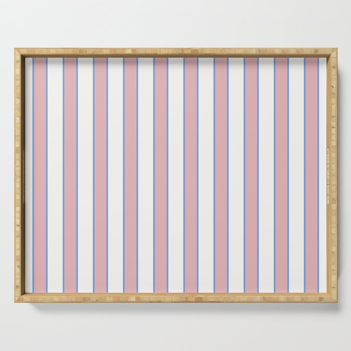 Vintage Cabana Stripe Pink And Blue Stripes Retro Boho Coastal Beach Vibe Serving Tray Gallery Image 1