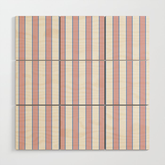 Vintage Cabana Stripe Pink And Blue Stripes Retro Boho Coastal Beach Vibe Wood Wall Art Gallery Image 1