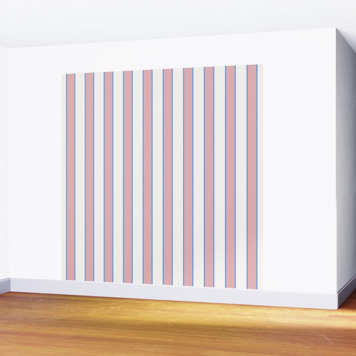 Vintage Cabana Stripe Pink And Blue Stripes Retro Boho Coastal Beach Vibe Wall Mural Gallery Image 2