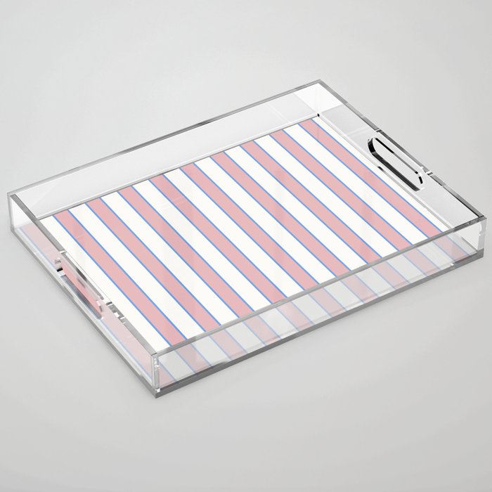 Vintage Cabana Stripe Pink And Blue Stripes Retro Boho Coastal Beach Vibe Acrylic Tray Gallery Image 1
