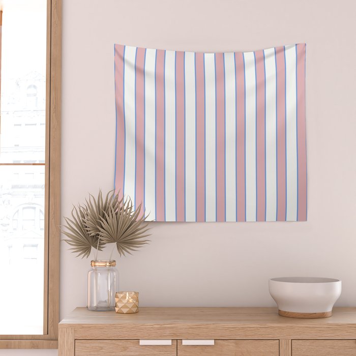 Vintage Cabana Stripe Pink And Blue Stripes Retro Boho Coastal Beach Vibe Wall Tapestry Gallery Image 2