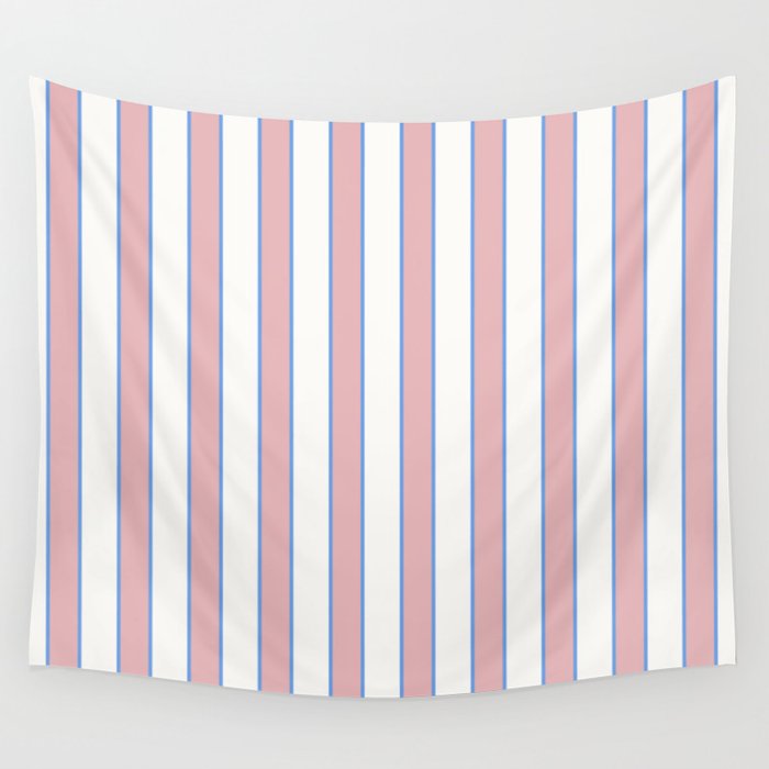 Vintage Cabana Stripe Pink And Blue Stripes Retro Boho Coastal Beach Vibe Wall Tapestry Gallery Image 4