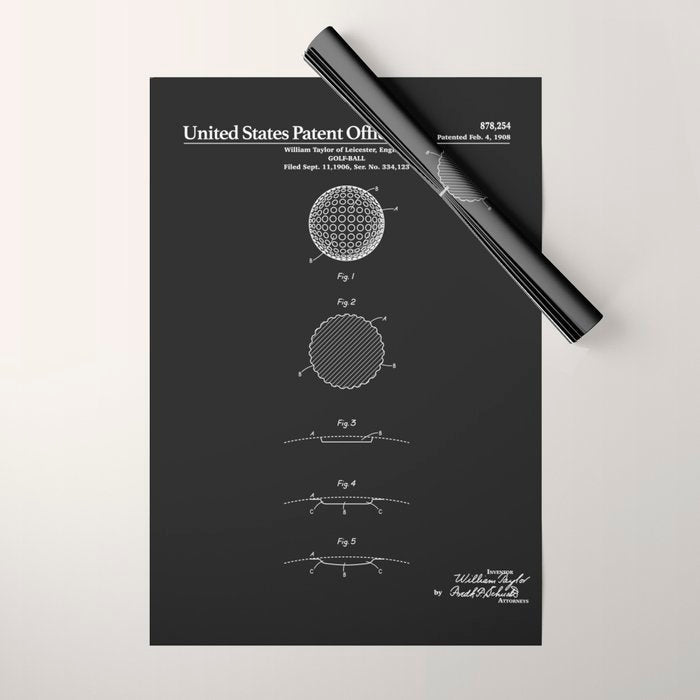 Golf Ball Patent - Black Wrapping Paper Gallery Image 1