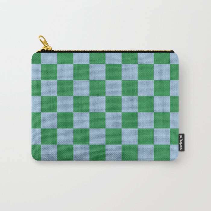 Checkered Checkerboard Check Pattern in Green and Light Blue Carry All Pouch Gallery Image 1