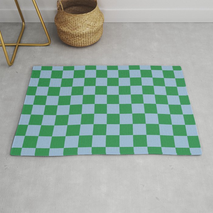 Checkered Checkerboard Check Pattern in Green and Light Blue Rug Gallery Image 1