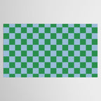Checkered Checkerboard Check Pattern in Green and Light Blue Tablecloth Gallery Image 2