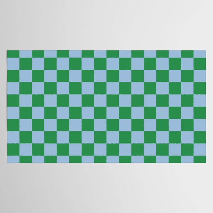 Checkered Checkerboard Check Pattern in Green and Light Blue Tablecloth Gallery Image 2
