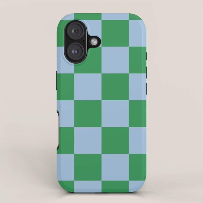 Checkered Checkerboard Check Pattern in Green and Light Blue iPhone Case Gallery Image 1