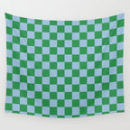 Checkered Checkerboard Check Pattern in Green and Light Blue Wall Tapestry Gallery Image 4