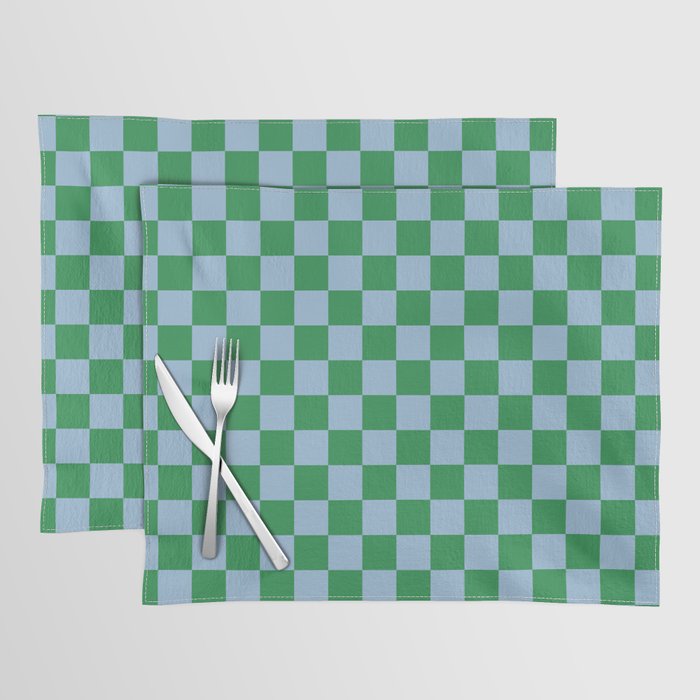 Checkered Checkerboard Check Pattern in Green and Light Blue Placemat Gallery Image 1