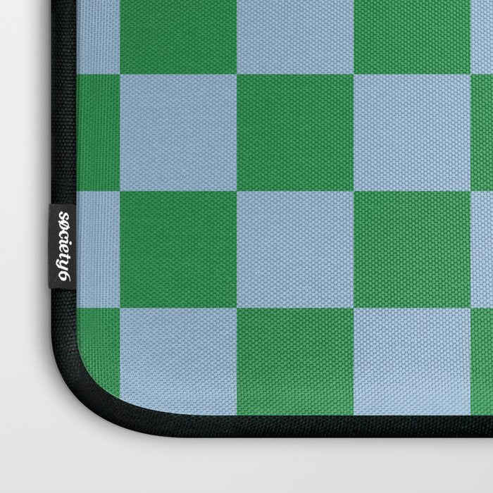 Checkered Checkerboard Check Pattern in Green and Light Blue Laptop Sleeve Gallery Image 3