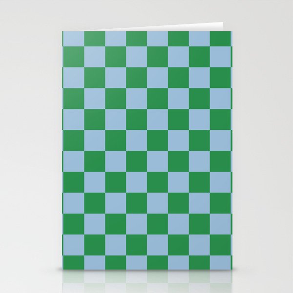 Checkered Checkerboard Check Pattern in Green and Light Blue Stationery Card Gallery Image 1