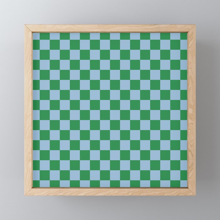 Checkered Checkerboard Check Pattern in Green and Light Blue Mini Art Print Gallery Image 1