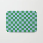 Checkered Checkerboard Check Pattern in Green and Light Blue Bath Mat Gallery Image 1