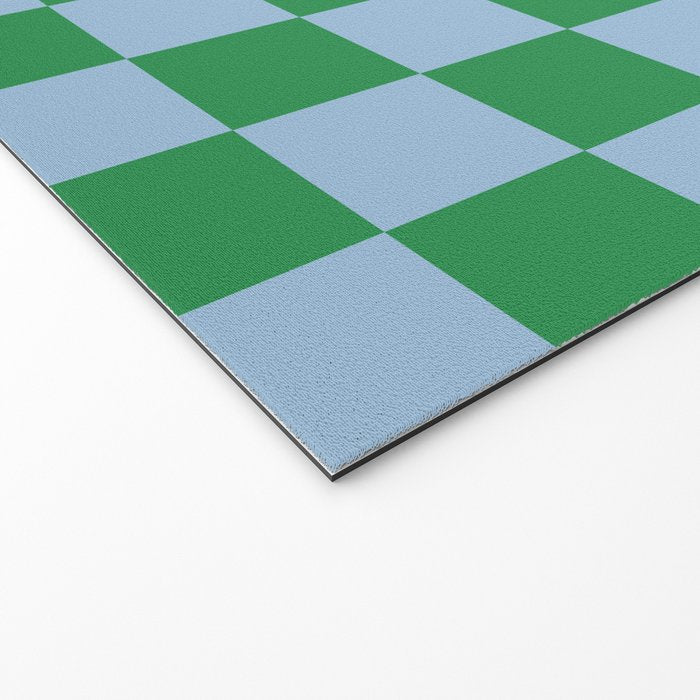 Checkered Checkerboard Check Pattern in Green and Light Blue Welcome Mat Gallery Image 2