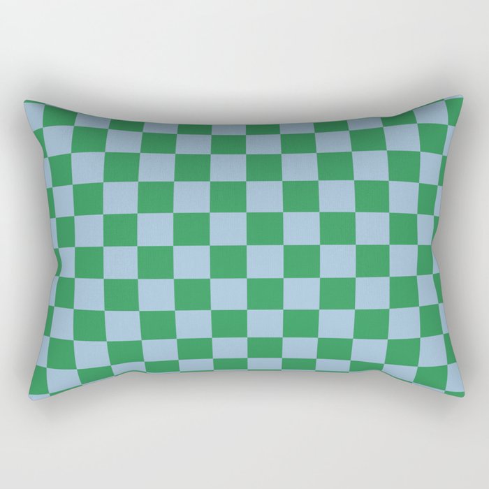 Checkered Checkerboard Check Pattern in Green and Light Blue Rectangular Pillow Gallery Image 2